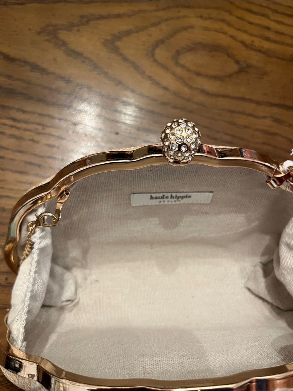 Haute Hippie Pink & Cream Shell-Embroidered Clutch with Gold Chain - Picture 10 of 15